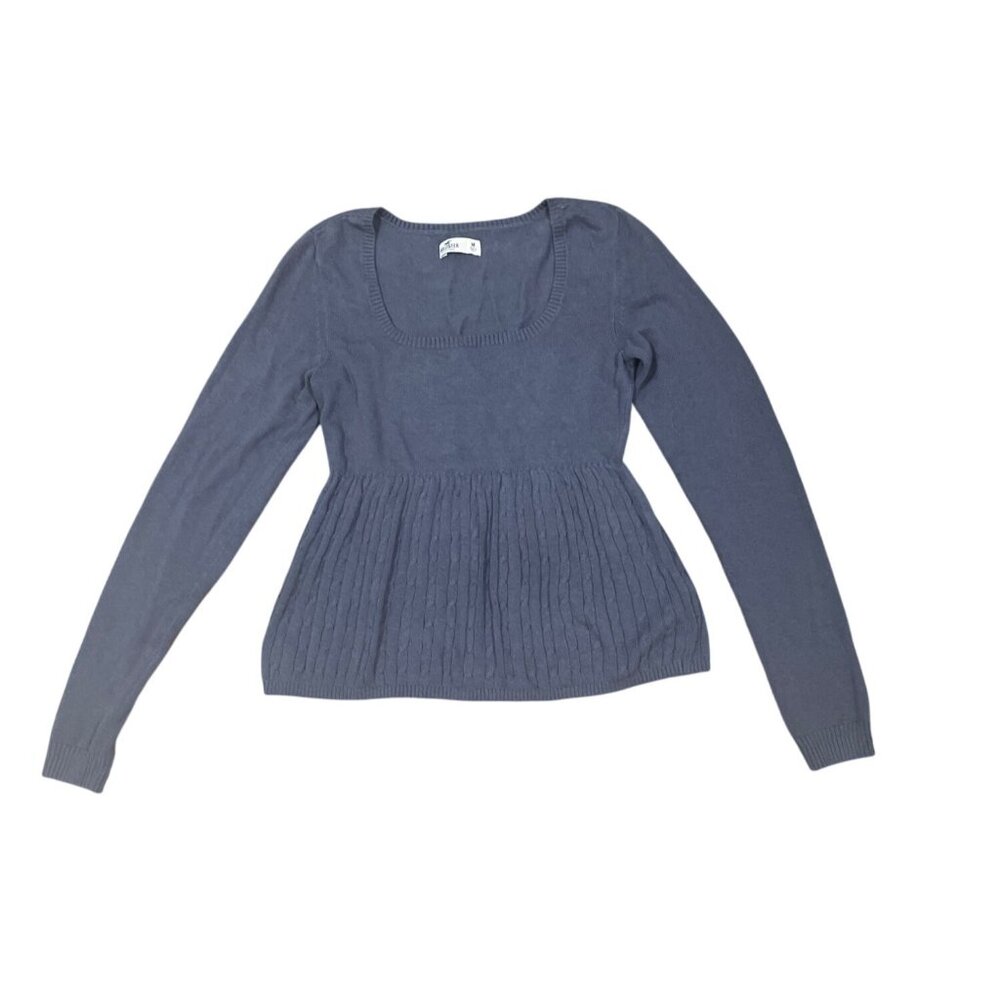 Hollister Womens Gray Bella Swan Cable Knit  Babydoll Sweater M Twilight 90s Y2K